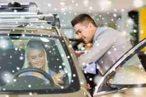 Car Salesmen Showing Women Car in The Snow