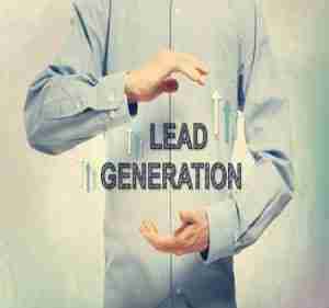 Man with lead generation graphic between hands.